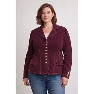 Vintage Sunset Cove Womens Corduroy Jacket Burgundy Button Front 14P